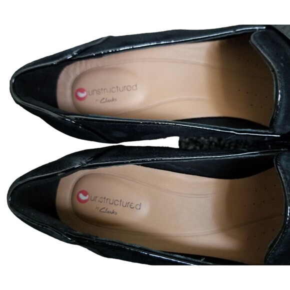 Clarks Un Cosmo Way Black Suede Block Heel Loafer Womens Size 7 READ - Picture 7 of 11